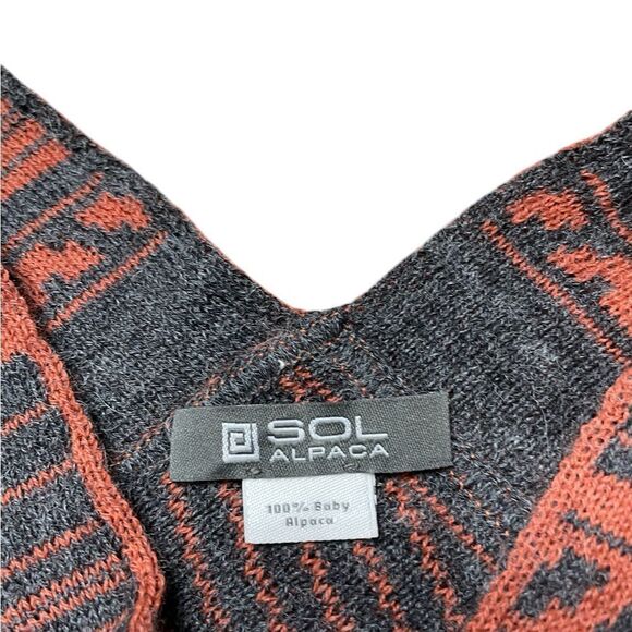 SOL ALPACA Fringe Poncho Orange Gray One Size - Picture 3 of 8